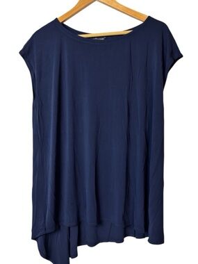 Eileen Fisher Bateau Neck Top with Asymmetric Hem in Midnight Blue